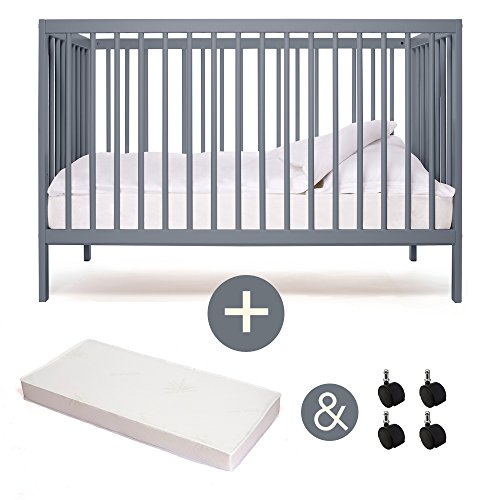 Preisvergleich Produktbild Babybett - Kinderbett - Kombi-Kinderbett - moKee - stone blue - mit Matratze - mit Rollen - ökologisch