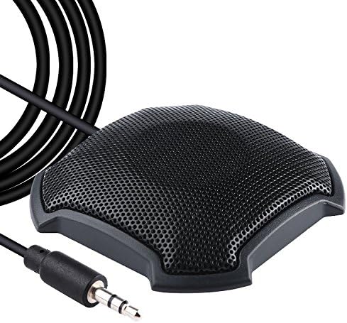 Desktop Microphone Omnidirectional Condenser Boundary Microphone 3.5mm Plug Table Mic Mini Stereo Conference Meeting Computer PC Microphone for Skype and Other VoIP Calls (4.6ft, 2 x2 x1 inch)