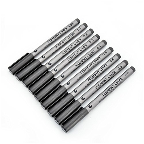 WCOCOW 9 PCS Sketch Fine Point Stifte,0,05–1,0 mm und Bürste , professionelle feine Spitze Zeichnen Kugelschreiber mit schwarzer Tinte für Erwachsene schreiben, technische Fine Line Pen(Fineliner-Black) - 6