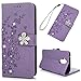 Produktbild Flip Handy Schutzhülle für Huawei Mate20 lite, Stoßfest Weich PU Leder Damen Karten Magnet Stand Brieftasche Klappetui (Hellviolett), Prägung mit Diamant Pflaume Muster