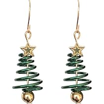 Orecchini Pendenti A Forma Di Albero Di Natale – Clip Verde E Oro, Gioielli Tema Festa Per Donna