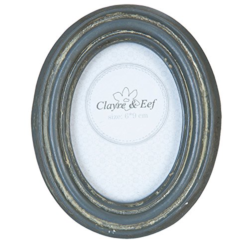 Clayre & Eef 2F0357 Bilderrahmen Fotorahmen oval grau ca. 10 x 12 cm Bildausschnitt ca. 6 x 9 cm