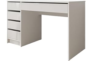 ‎MIRJAN24 Mirjan24 Schreibtisch Ada, 5 Universale Schubladen Schülerschreibtisch Computertisch Kinderschreibtisch Arbeitstisch PC-Tisch Jugendzimmer Kinderzimmer (Weiß/Weiß Hochglanz)