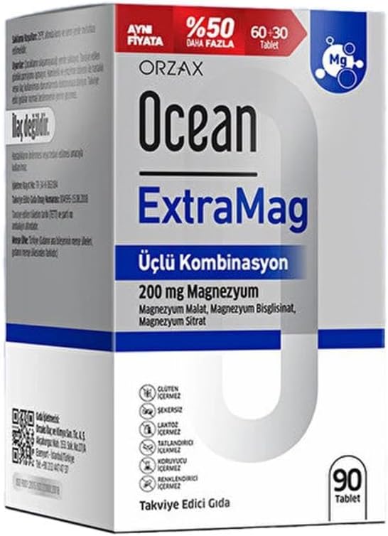 Orzax Ocean ExtraMag Üçlü Magnezyum Kombinasyonu 90 Tablet | Beslenme Desteği