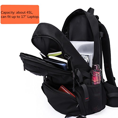 45L Hohe Kapazität Laptop Notebook Rucksack Wasserabweisend Reisen Outdoor Rucksack No.2227 (Schwarz) - 4