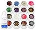 16Pcs x Each Mix Glitter Colours UV Gel Nail Art Glitter Dust+Cleanser Z065 UK
