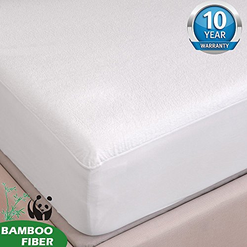 Tofern Mattress Protector Natural Bamboo Fiber Fitted Sheet Waterproof Breathable Dust Bacteria Proof Anti-mite Silent Terry Sheet, Bamboo White 160 x 200cm