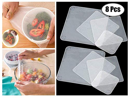 Lot de 8 Film étirable alimentaire élastique réutilisables en silicone cover