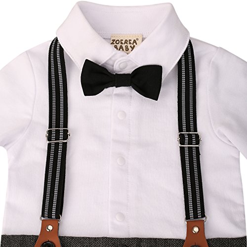 ZOEREA 3tlg Baby Jungen Bekleidungssets Strampler + Weste + Hut Fliege Krawatte Anzug Gentleman Festliche Taufe Hochzeit Langarm Baby Kleikind für Frühling Herbst(Grau, Körpergröße 60-70cm) - 3