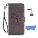 Produktbild HopMore Lederhülle Compatible with Samsung Galaxy M20 Leder Hülle Eule Mandala Muster Schutzhülle mit Kartenfach Klappbar Silikon Ledertasche Handyhülle Stoßfest Cover Case (Staubstecker) - Grau