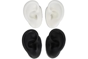 CICIGLOW Modello di Orecchio in Silicone 2 Paia, Modello Flessibile Morbido Sinistro e Destro Pratica di Piercing All'orecchio Finto per Istruzioni Didattiche (bianco e nero)