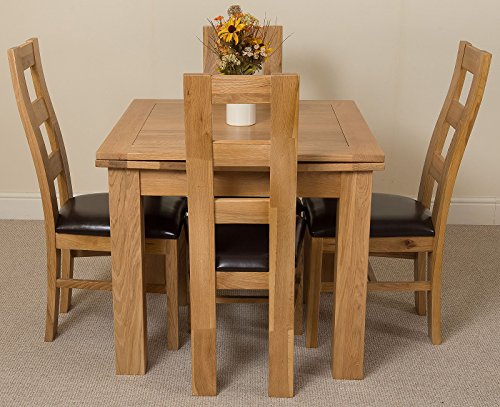 Richmond 90cm - 150cm Square Oak Extending Dining Table and 4 Chairs Dining Set with Yale Chairs - Image 9