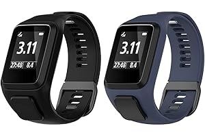 Kobmand Silikonband für Tomtom Armband,Ersatz Sportarmband für Tom tom Uhrenarmbänder Runner 2/Romtom Runner 3/Tomtom Runner 3/Spark 3/Adventurer/Golfer 2 (Schwarz+Blau grau)