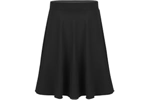 Freebily Kinder Mädchen Rock Knielang Hohe Taille Klassischer Schulrock Dehnbare Basic Skater Rock A-Linie in Gr. 116-176