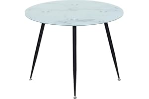 MOG CASA Mesa de Comedor Fija Redonda Corin | 100 x 100 x 75 cm | Ideal para Cocina o Salón | Ideal para 3 a 4 Personas | Tablero con Efecto Mármol Blanco | Patas de Metal en Negro