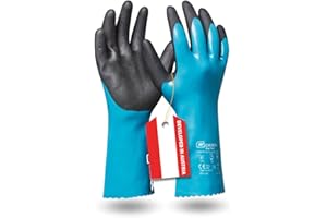 Gebol - Grip Tech, długie gumowe rękawice chroniące przed chemikaliami, kwasami, olejem i tłuszczem, wodoodporne i pewne, zawartość: 1 para, rozmiar L (rozmiar 9), kolor: niebieski |