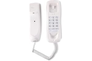 HNW Corded Landline Telephone, Wall Mountable or Desk House Phones, Home Phone Last Number Redial, Pause and Flash, Corded Telephone for Office Hotel Bathroom, UK Version-White