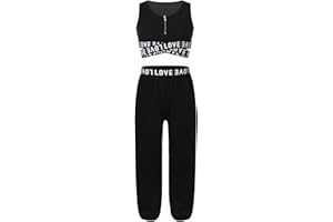 MSemis Tuta da Ginnastica Bambina Crop Top Canottiera Ragazza Pantaloni Sportivi Leggins Lunghi Sportivi Fitness Completo Sportivo Yoga Danza Jazz Moderna Palestra Nero 11-12 anni