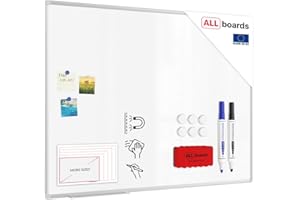 ALLboards Lavagna Bianca Magnetica con Cornice in Alluminio EXPO 120x90cm Scrivibile e Cancellabile a Secco, a Parete