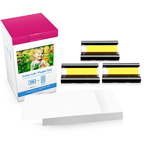 Airmall KP-108IN Papel Fotogr  fico de 100 x 148 mm 108 Hojas de Papel y 3 Cartuchos de Tinta de Color Conjunto Compatible con La Impresora de Fotograf  as Canon SELPHY CP CP1300 CP1200 CP910 CP900
