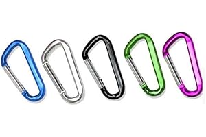 ROHANS 5 x D Shape coloured Carabiner Clip Snap Hook Small Keyring Camping Karabiner UK