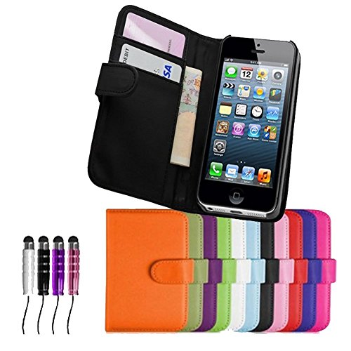LOUD-THINKERS® Apple Iphone 5 5g PU Leather Case Cover Wallet Flip Case With Free Screen Protector and Stylus Pen (Book Wallet, Plain Purple)