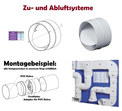 Verbindungsstück mit Rückstauklappe Verbinder Lüftungsrohr Rundkanal Rohr Ø 125 mm Lüftungsanlage Kanal K0125 22 - 2