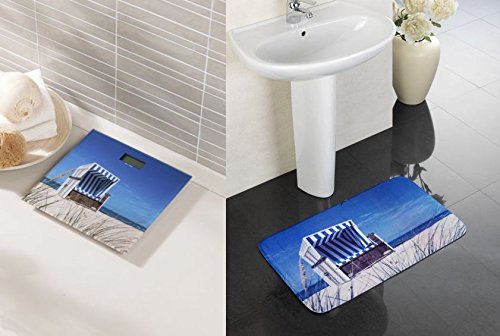 Preisvergleich Produktbild WENKO Set Personenwaage & Badteppich, Fotomotiv "Strandkorb"