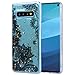 Produktbild Misstars Glitzer Hülle für Galaxy S10 Plus, Bling Pailletten Transparent Weich TPU Silikon mit Schwarz Blumen Malerei Muster Anti-Rutsch Kratzfeste Schutzhülle für Samsung Galaxy S10 Plus