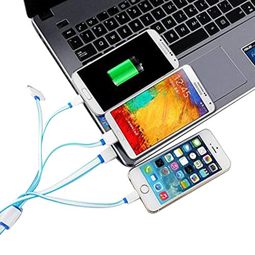 Cuitan 1m 4 in 1 TPE Ladekabel für Apple IOS / Android, Flach Design Charging Cable Lightning Kabel Aufladekabel für iPhone 4, 4s, iPad 2, 3, iPhone 5, 5s, 6, 6 Plus, 6s, 6s Plus, iPad 4, Air 2, Air, iPad mini 1 2 3, Samsung Note 3, S5, Xiaomi, Meizu, Huawei, HTC und andere Android Handy – Blau - 4