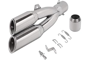 TOTMOX Stainless Steel Exhaust Muffler for Motorcycle and Scooter with 51mm Diameter Exhaust Pipes, Dual-outlet Exhaust Pipe Kit with Tailpipe Tip