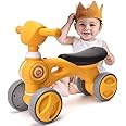 AM ANNA Baby Balance Bike, Toddler Walker Bike Toy with Music & Light 4 Wheels for 10-36 Months Kids (yellow)