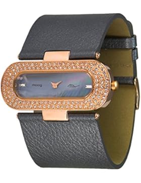 Moog Paris Glam Damen Uhr mit Schwarzem Zifferblatt, Swarovski Elements & Dunkelgrauem Armband aus echtem Leder...