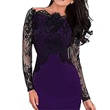 Kleid Damen Btruely Elegant Rockabilly Kleid Trägerlos Partykleid Bodycon Cocktailkleid Elegant Langarm Abenkleid Vintage Pencil Kleid Maxikleid Spitzenrock A-Linie Kleid (XXL, Lila)