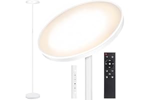 ‎OUTON OUTON Stehlampe LED Dimmbar 30W 3000Lumen, Moderne Deckenfluter Stehleuchte Stufenlos mit 4 Farbtemperaturen, Fernbedienung & Touch-Steuerung, 1H Timer für Wohnzimmer Schlafzimmer Büro, Weiß