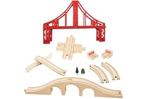 ORGMEMORY Pont de Train en Bois, Rail Train Bois Pont, Accessoires de Train, Rails Bois Train compatibles avec Toutes Les Grandes Marques (Pont avec Rails)