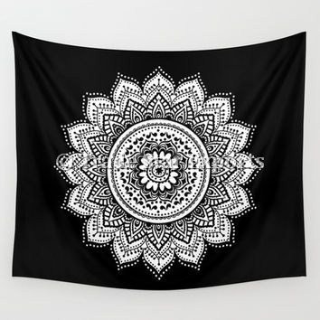 indischen Lotus Gobelin Wandbehang, Decke Bohemian Betten double, Mandala Beach, Gypsy Art Wand, Psychedelic Home Decor, schwarz und weiß Stickset, Ethnische Werfen - 3
