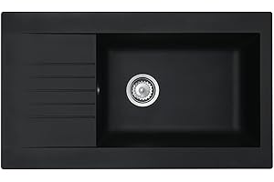Liquida KAV860BL 1.0 Bowl Composite Reversible Inset Black Kitchen Sink, (mm): W860 x D500 x H200