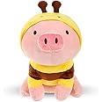 ADDY TOYS 35cm Sitting Pig Soft Toy with Bee Hoodie – Cuddly Plush Stuffed Animal for Kids, Baby Girls & Newborns – Cute Polyester Piggy Teddy, Nursery Cushion – Kids Room Decor