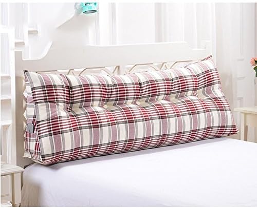 Fine Triangular Soft Bag Bedside Back Cushions / Waist Pillow Linen, Pearl Cotton Filled, Removable Washable, Blue Lattice A++ ( Color : 6# , Size : 90cm )