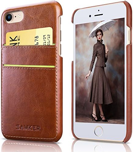 iPhone 7 Case,SAMKER Card Pocket Back Cover [Ultra Slim] Hybrid [PU Leather &amp; Hard PC] Advanced Shock Absorption Protective Vintage Wallet Case with 2 Card Slots Holder for iPhone 7 - 4.7 Inch (Brown)