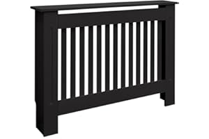 ECD Germany Cache-Radiateur Chauffage Moderne - 112x19x82cm - Noir Étagère en Bois MDF Housse Décorative Robuste Maison de Campagne Murale Meuble de Rangement Design Traditionnel pour Salon Chambre