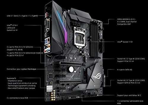 ASUS ROG Strix Z370-F Gaming - Placa de Base para Gaming  4 x PCIe 3 0  6 x SATA 6 Gbps  USB 3 1 Gen 2  LGA1151  DDR4 4000 MHz  2 x Ranuras M 2 