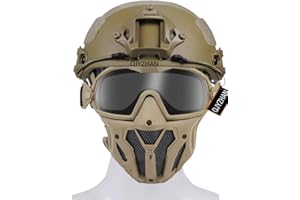 QJYZHAN Casque Rapide De Style PJ Et Masque Intégral Airsoft Lunettes Anti-Buée Amovibles Mini Ventilateur D'extraction avec Ensemble Combiné De lentilles Interchangeables
