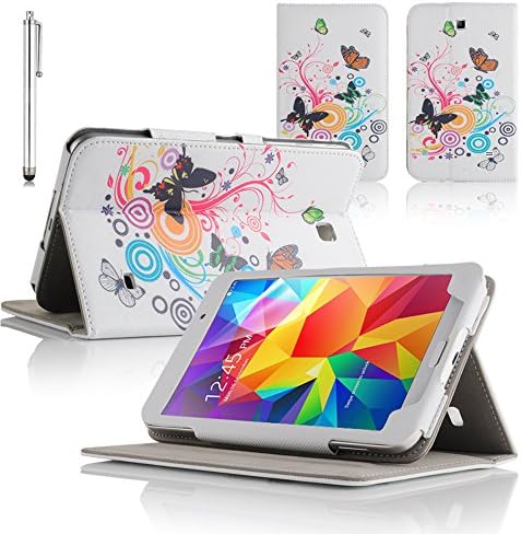 Juju Village Samsung Galaxy Tab 4 7 Inch Tablet Rainbow Butterfly Swirl Case + Screen Protector + Stylus Pen