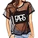 Produktbild SODIAL(R) Crop Oberteil Gitter durchsichtig Buchstabe Drucke Kurz aermel lose T-Shirt Bluse schwarz S