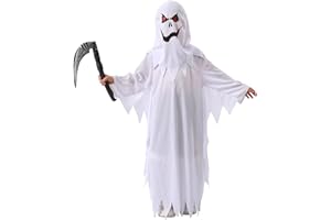ZUCOS Costume di Halloween da fantasma bianco per bambini, dolce o aspro con falce