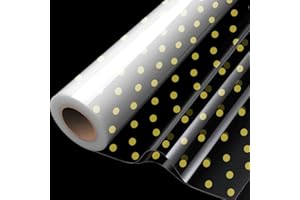 LZRINUE Rouleau de papier cellophane transparent double plié, 20 m x 84 cm, imprimé à pois dorés pour nourriture, cadeaux d'anniversaire, fleurs et travaux manuels