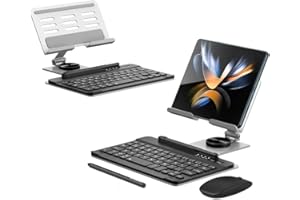LILITOK Galaxy Z Fold 4/Fold 5 Tastiera Senza fili+Mouse Bluetooth+Supporto per Tastiera Rotante Compatibile con Samsung Galaxy Z Fold 4/Fold 5 Tastiera e Mouse Set con Penna + Supporto (Silver)