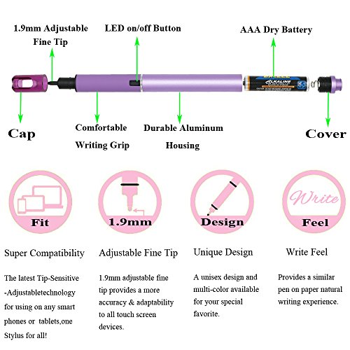 Aktiver Stylus Stift mit 1.9mm Feinspitze für iPad Mini, iPad Air, iPad Pro, iPhone 7, iPhone 6, iPhone 5, Samsung, Smart Phones & Tablets & Notebooks (Violett) - 3